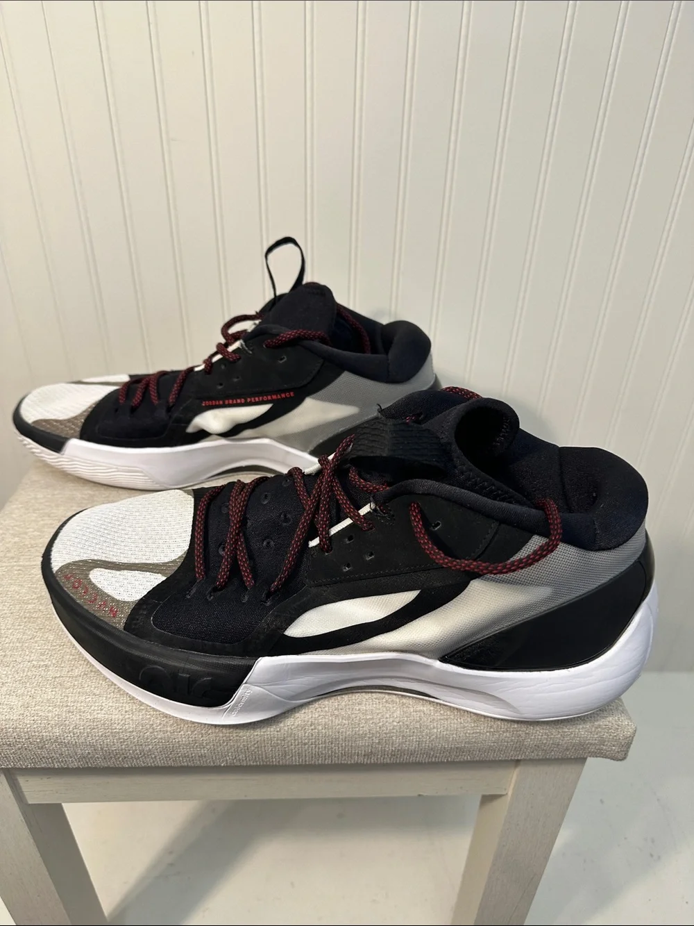 Nike Air Jordan Zoom Seperate Black and White Sneakers with Red Accents